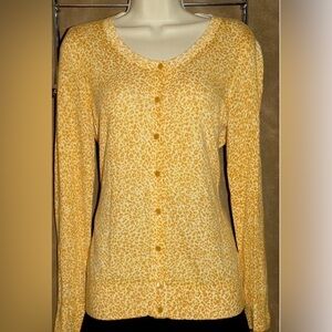 Talbots Yellow Leopard-Print Button Front Top